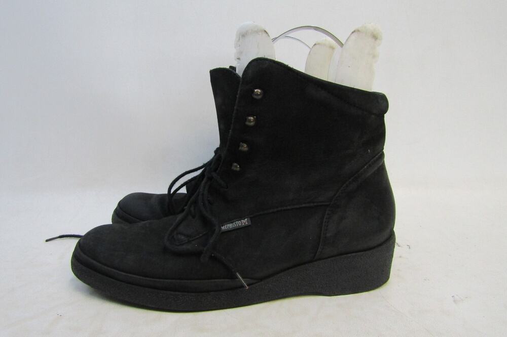 Mephisto Womens Sz 8.5 M Black Suede Lace Up Ankle Fashion Boots Bootie